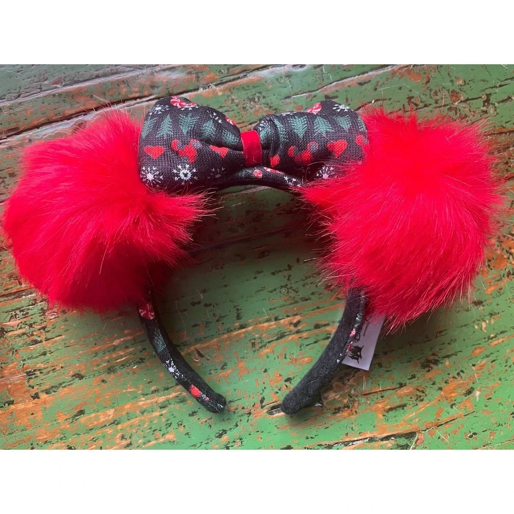 Disney Parks Holiday Christmas‎ Pom Pom Minnie Mouse Ears Headband Set Of 2
